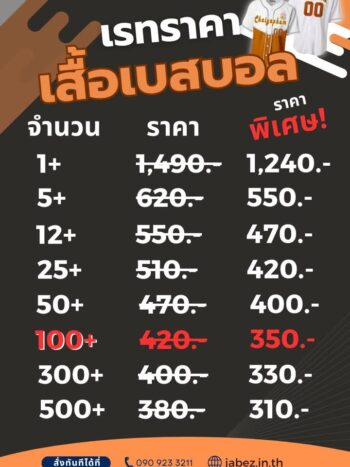 ตัวอย่างเสื้อเบสบอลพิมพ์ลาย custom จากลูกค้า