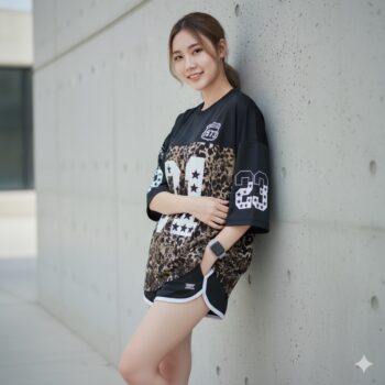 เสื้อ oversize ผู้หญิง ลายเสือ สีดำทอง หมายเลข 01 สปอร์ตเท่