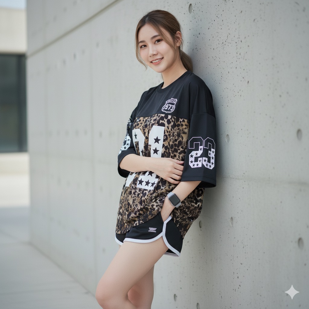 เสื้อ oversize เสื้อ oversize ผู้หญิง ลายเสือ สีดำทอง หมายเลข 01 สปอร์ตเท่