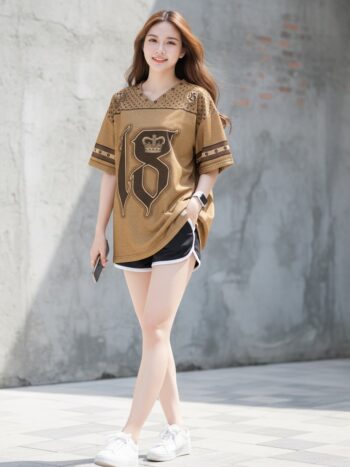 เสื้อ oversize ผู้หญิง สีน้ำตาลทอง สปอร์ตคลาสสิก ใส่เที่ยวได้ทุกวัน