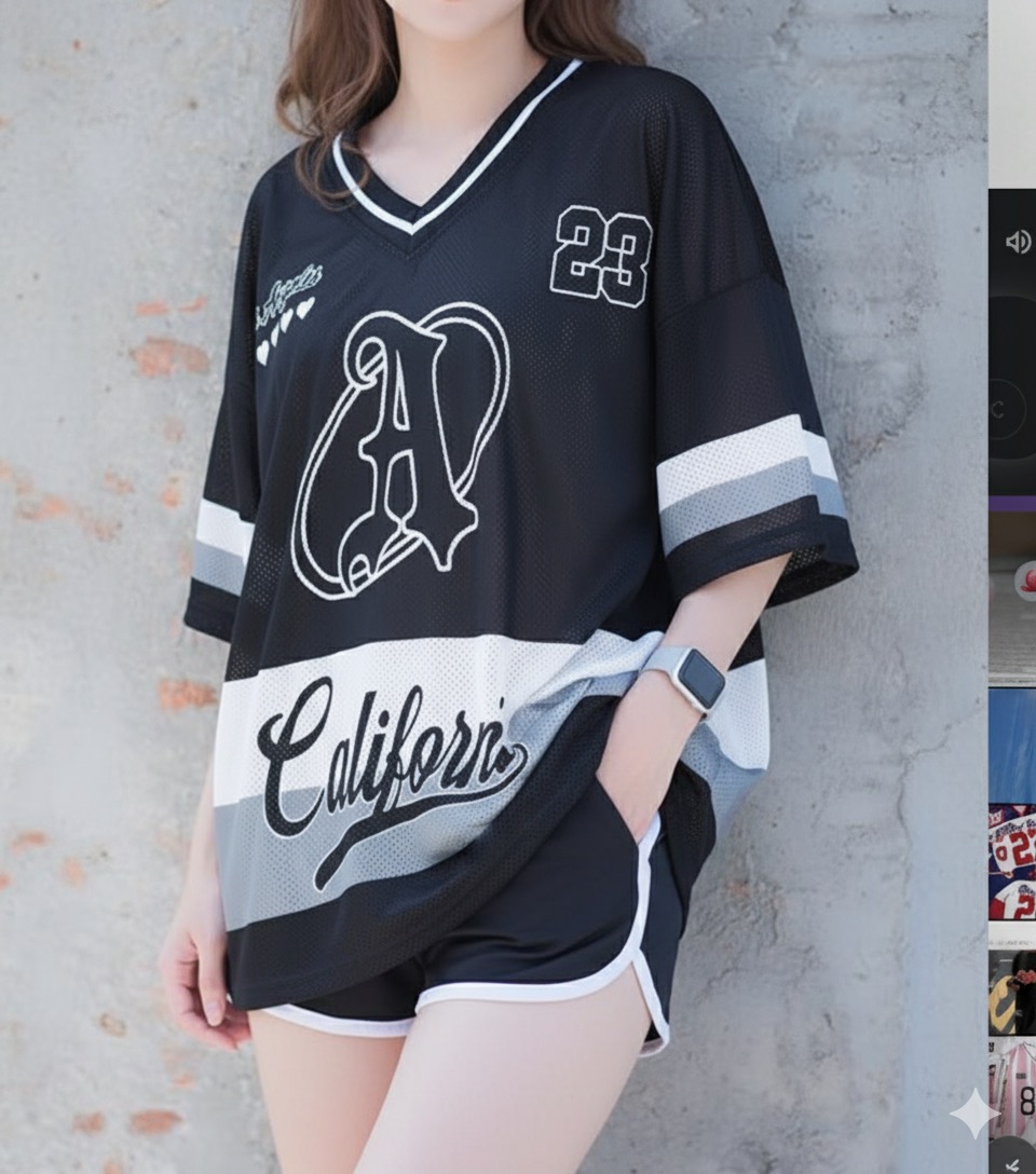 เสื้อ oversize เสื้อโอเวอร์ไซส์ ผู้หญิง สีดำ หมายเลข 23 สปอร์ตลุค ขาวดำ