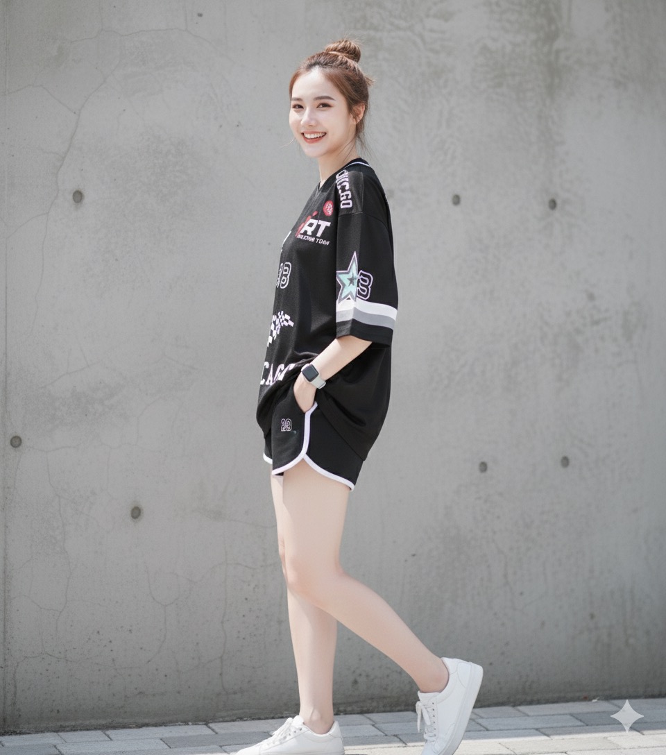 เสื้อ oversize เสื้อ oversize jersey ขาวดำ สตรีทแฟชั่น ผู้หญิง ใส่สบาย