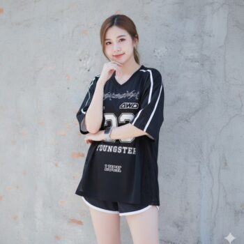เสื้อ Oversize ผู้หญิง ลาย GANG23 สีดำ หมายเลข 23 สปอร์ตเท่ สตรีทลุค