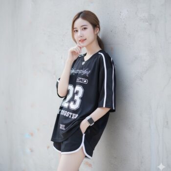 เสื้อ Oversize ผู้หญิง ลาย GANG23 สีดำ หมายเลข 23 สปอร์ตเท่ สตรีทลุค
