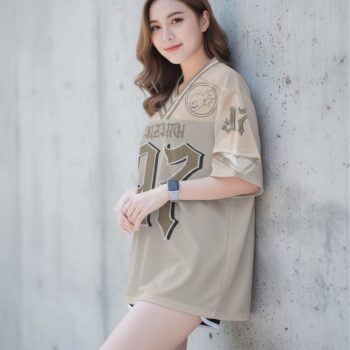 เสื้อสตรีท oversize โทนน้ำตาลเทา หมายเลข 27 สั่งทำได้