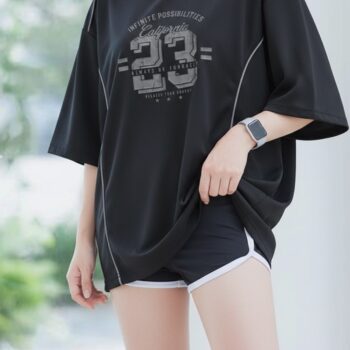 เสื้อ jersey oversize ผู้หญิง สีดำลาย 23 มินิมอล สปอร์ตลุค