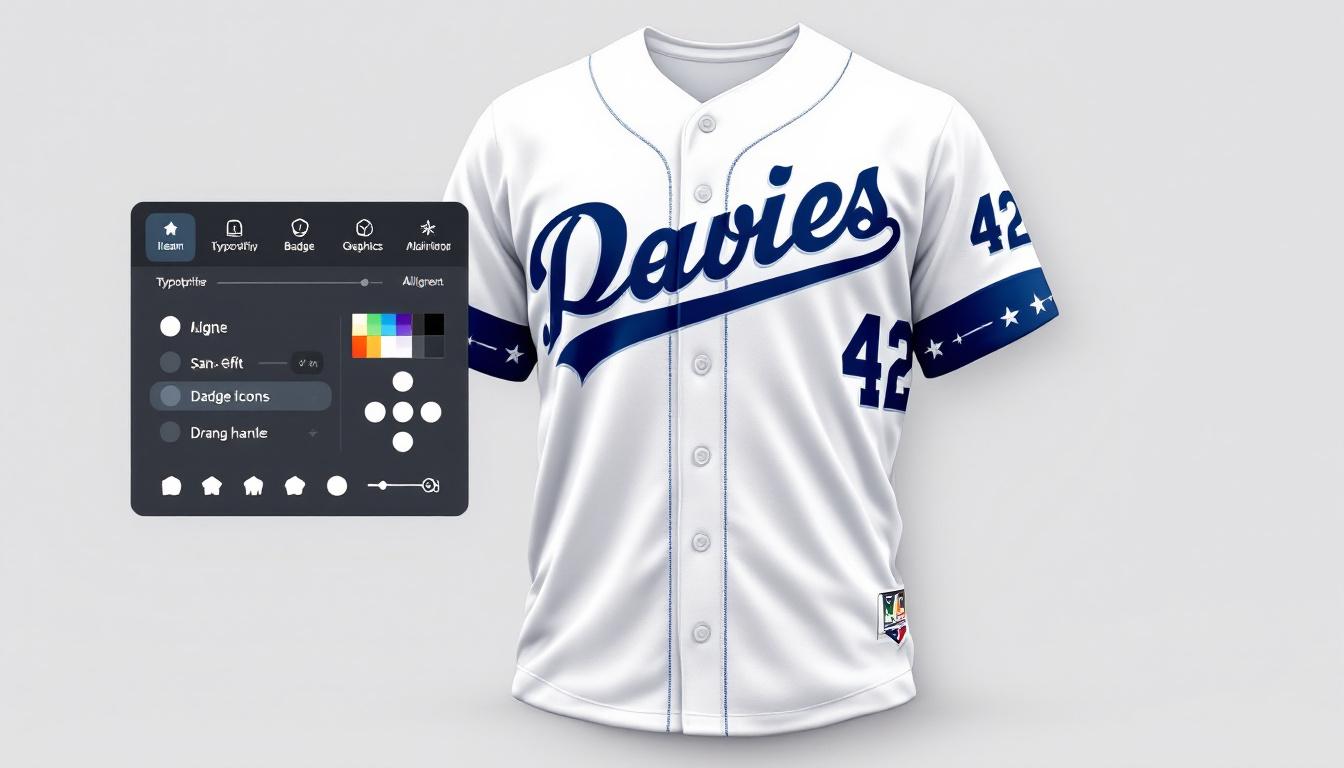 เพิ่มกราฟิกและข้อความบนเสื้อเบสบอล