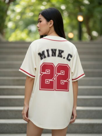 ORDER48 - เสื้อเบสบอล Baseball Vintage Style - ด้านหลัง นางแบบสวมใส่