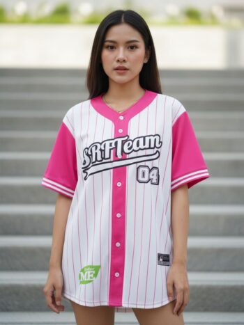 ORDER44PINK - เสื้อเบสบอล SRH Team เบอร์ 04 - ด้านหน้า นางแบบสวมใส่