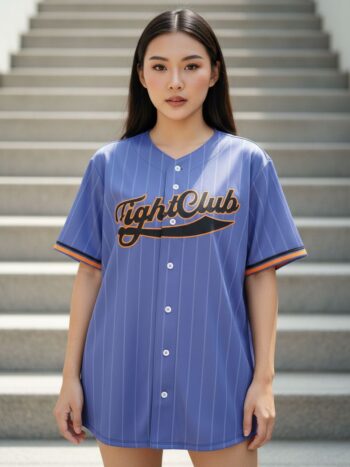 ORDER43V2 - เสื้อเบสบอลลายทาง Fight Club - ด้านหน้า นางแบบสวมใส่