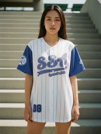 ORDER101 - เสื้อเบสบอล SSA สีขาวลายทาง