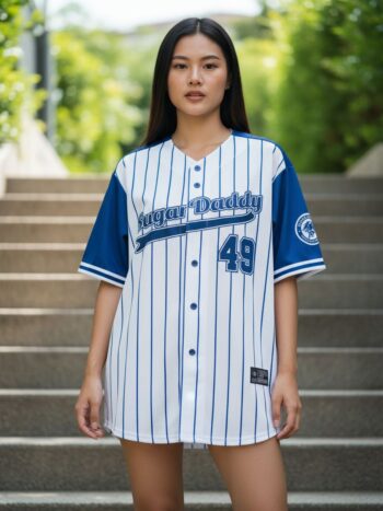 ORDER104G - เสื้อเบสบอล Sugar Daddy ลายทางสีน้ำเงิน