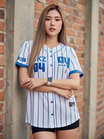 เสื้อเบสบอล SKZ ลายทาง HYUNJIN 04