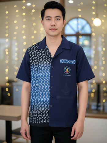 เสื้อทีมผ้าไทย ออกแบบ/รับผลิตเสื้อทีมผ้าไทย กรมท่า ด้านหน้า