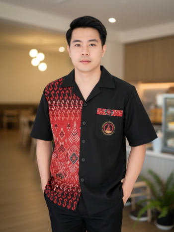 เสื้อทีมผ้าไทย ออกแบบ/รับผลิตเสื้อทีมผ้าไทย แดง-ดำ ด้านหน้า