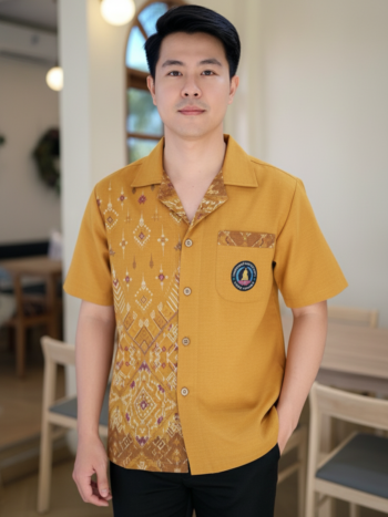 ออกแบบเสื้อทีมผ้าไทย รับผลิตเสื้อทีมผ้าไทย ทรงฮาวาย ด้านหน้า