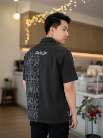 เสื้อทีมผ้าไทย ลายมัดหมี่ ด้านหลัง