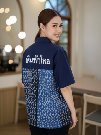 เสื้อทีมผ้าไทย ลายมัดหมี่ ด้านหลัง