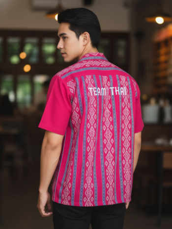 เสื้อทีมผ้าไทย ลายมัดหมี่ ด้านหลัง