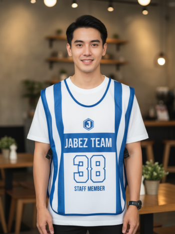 ออกแบบเสื้อกั๊ก รับผลิตเสื้อกั๊ก JABEZ ด้านหน้า