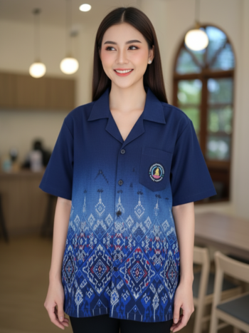 ออกแบบเสื้อทีมผ้าไทย รับผลิตเสื้อทีมผ้าไทย ทรงฮาวาย ด้านหน้า