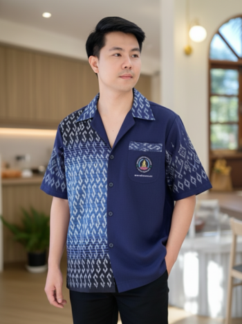 ออกแบบเสื้อทีมผ้าไทย รับผลิตเสื้อทีมผ้าไทย ทรงฮาวาย ด้านหน้า