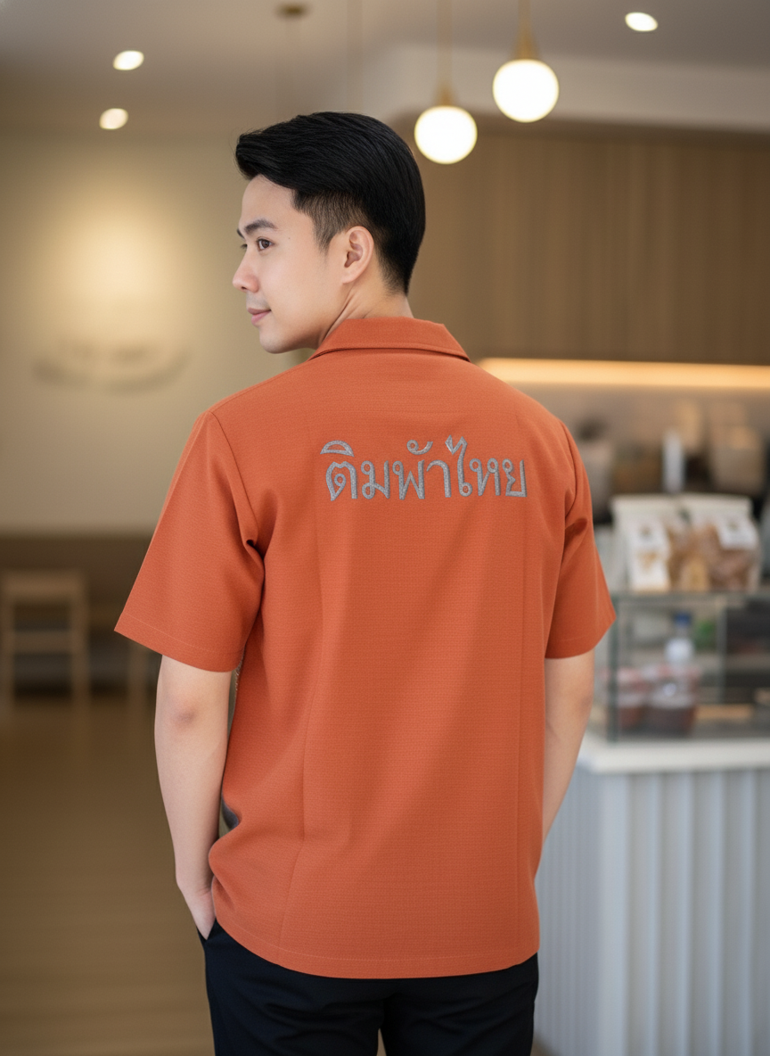 เสื้อทีมผ้าไทย ลายมัดหมี่ ด้านหลัง เสื้อทีมผ้าไทย ลายมัดหมี่ ด้านหลัง