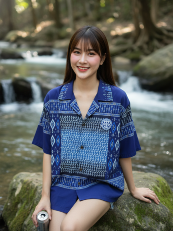 ออกแบบเสื้อทีมผ้าไทย รับผลิตเสื้อทีมผ้าไทย ทรงฮาวาย ด้านหน้า