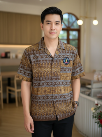 ออกแบบเสื้อทีมผ้าไทย รับผลิตเสื้อทีมผ้าไทย ทรงฮาวาย ด้านหน้า