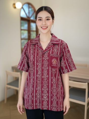 ออกแบบเสื้อทีมผ้าไทย รับผลิตเสื้อทีมผ้าไทย ทรงฮาวาย ด้านหน้า
