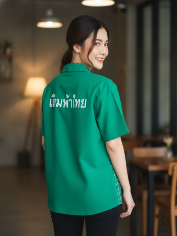 เสื้อทีมผ้าไทย ลายมัดหมี่ ด้านหลัง