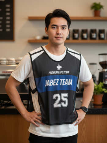 ออกแบบเสื้อกั๊ก รับผลิตเสื้อกั๊ก JABEZ ด้านหน้า