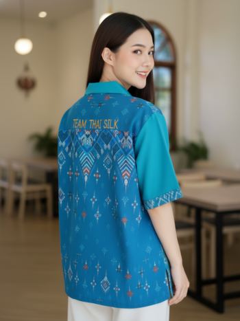 เสื้อทีมผ้าไทย ลายมัดหมี่ ด้านหลัง