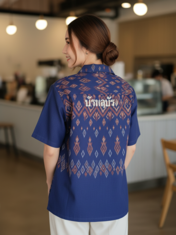เสื้อทีมผ้าไทย ลายมัดหมี่ ด้านหลัง
