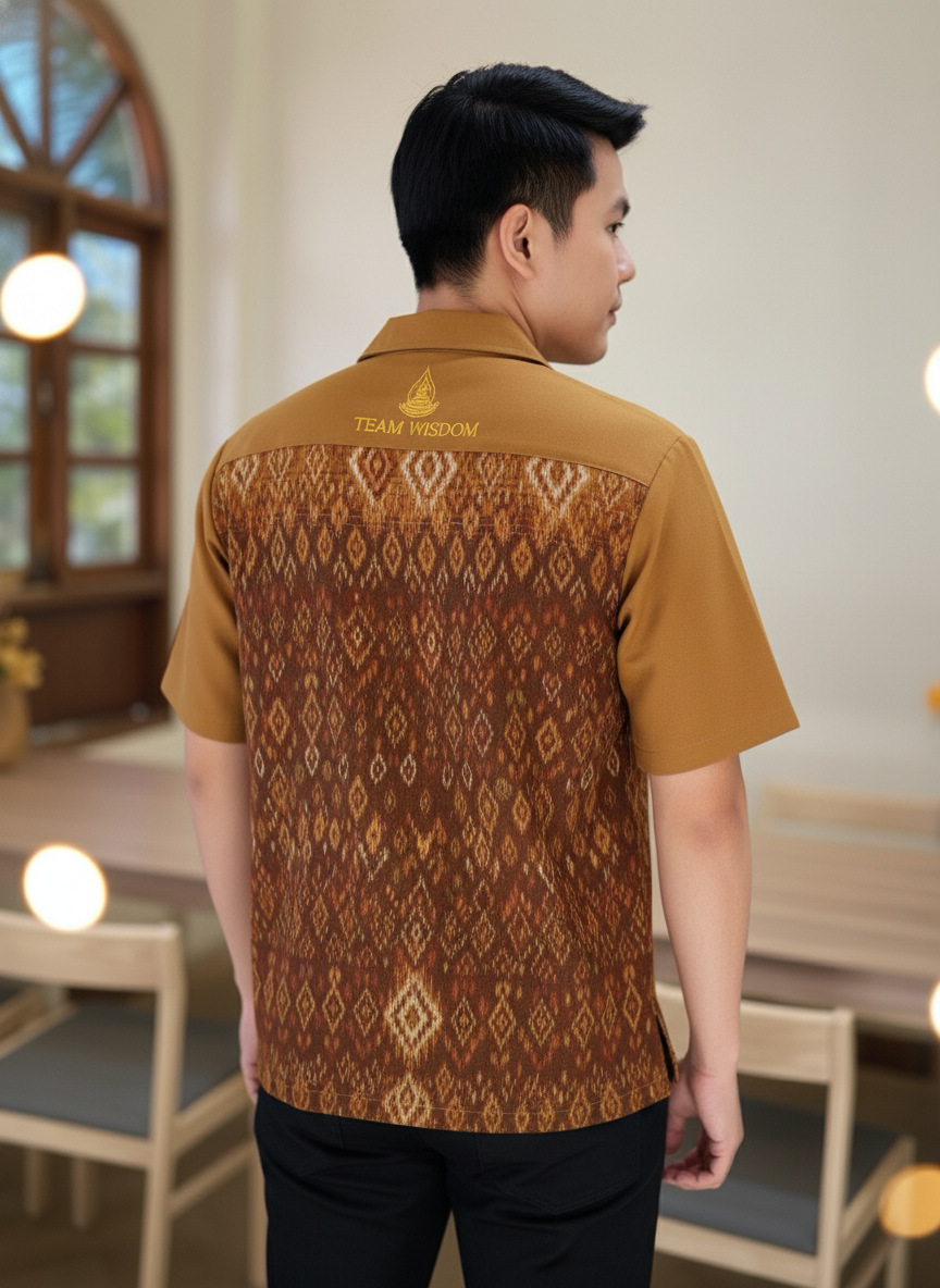 เสื้อทีมผ้าไทย ลายมัดหมี่ ด้านหลัง เสื้อทีมผ้าไทย ลายมัดหมี่ ด้านหลัง