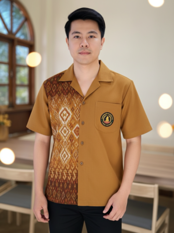 ออกแบบเสื้อทีมผ้าไทย รับผลิตเสื้อทีมผ้าไทย ทรงฮาวาย ด้านหน้า