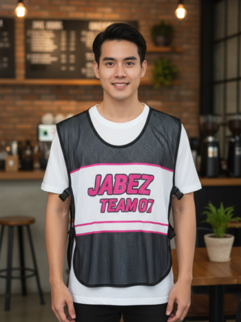 ออกแบบเสื้อกั๊ก รับผลิตเสื้อกั๊ก JABEZ ด้านหน้า