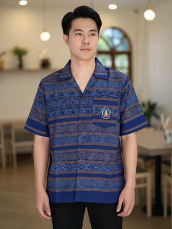 ออกแบบเสื้อทีมผ้าไทย รับผลิตเสื้อทีมผ้าไทย ทรงฮาวาย ด้านหน้า