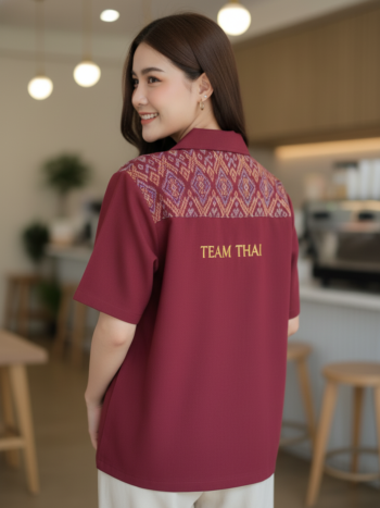 เสื้อทีมผ้าไทย ลายมัดหมี่ ด้านหลัง