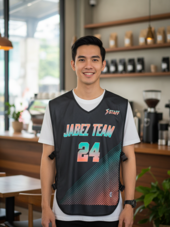 ออกแบบเสื้อกั๊ก รับผลิตเสื้อกั๊ก JABEZ ด้านหน้า
