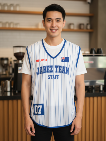 ออกแบบเสื้อกั๊ก รับผลิตเสื้อกั๊ก JABEZ ด้านหน้า