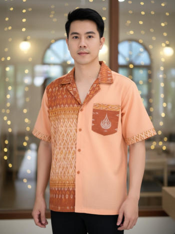 ออกแบบเสื้อทีมผ้าไทย รับผลิตเสื้อทีมผ้าไทย ทรงฮาวาย ด้านหน้า