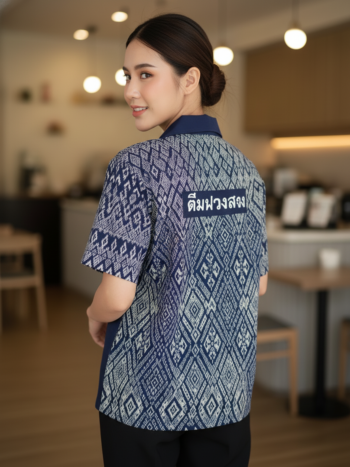 เสื้อทีมผ้าไทย ลายมัดหมี่ ด้านหลัง