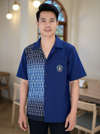 ออกแบบเสื้อทีมผ้าไทย รับผลิตเสื้อทีมผ้าไทย ทรงฮาวาย ด้านหน้า