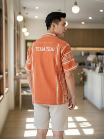 เสื้อทีมผ้าไทย ลายมัดหมี่ ด้านหลัง