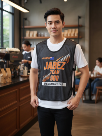ออกแบบเสื้อกั๊ก รับผลิตเสื้อกั๊ก JABEZ ด้านหน้า