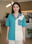 ออกแบบเสื้อทีมผ้าไทย รับผลิตเสื้อทีมผ้าไทย ทรงฮาวาย ด้านหน้า