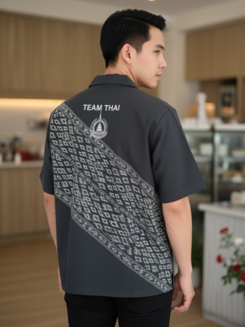 เสื้อทีมผ้าไทย ลายมัดหมี่ ด้านหลัง