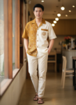 ออกแบบเสื้อทีมผ้าไทย รับผลิตเสื้อทีมผ้าไทย ทรงฮาวาย ด้านหน้า
