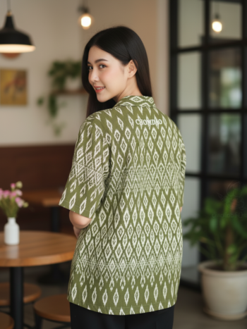 เสื้อทีมผ้าไทย ลายมัดหมี่ ด้านหลัง